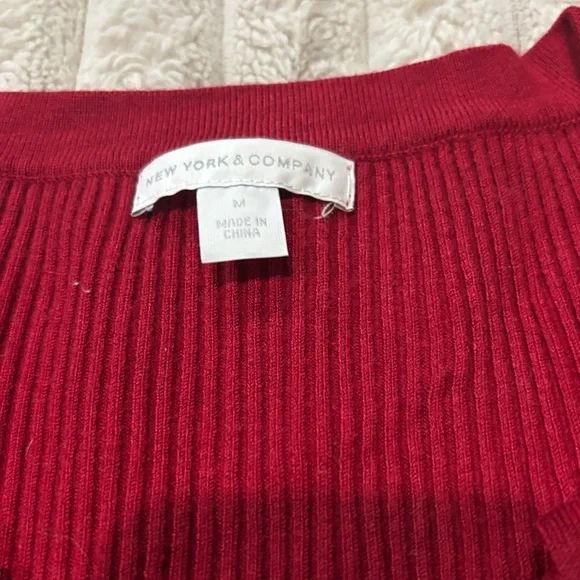 Lace-Up Ribbed Knit Sweater Tunic - Red New York & co - Picture 2 of 4